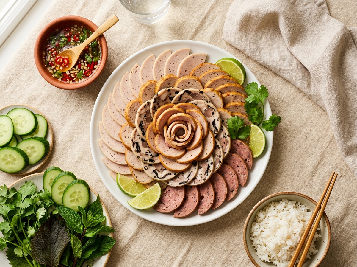 Mâm cỗ giò chả ngũ sắc truyền thống