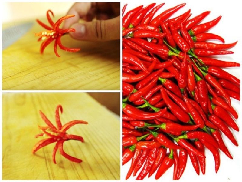 Hoa huệ tây từ ớt để trang trí món ăn vừa hiệu quả, vừa đơn giản dễ làm. 