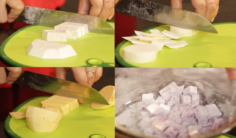Khâu cắt các loại khoai và áo bột cho khoai mỡ.