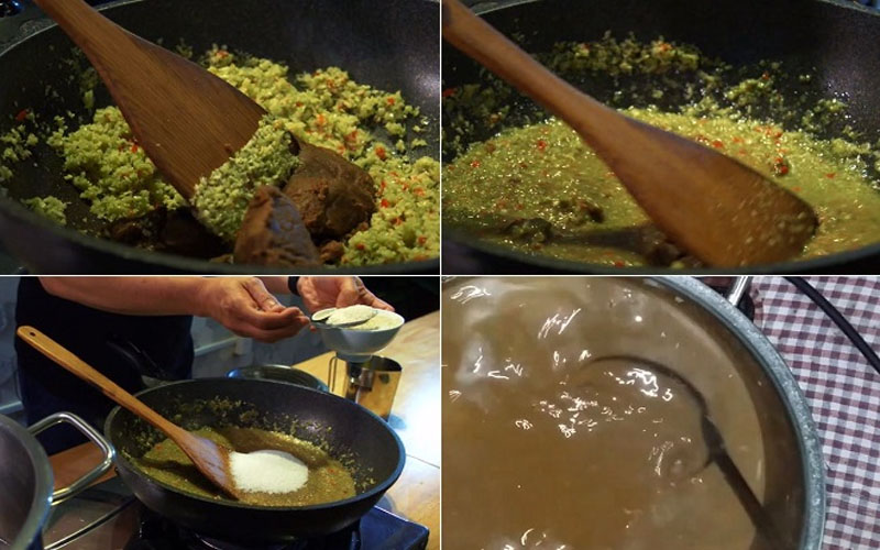 Các bước nấu nước dùng bún mắm từ chao và tương hột đậu nành. 