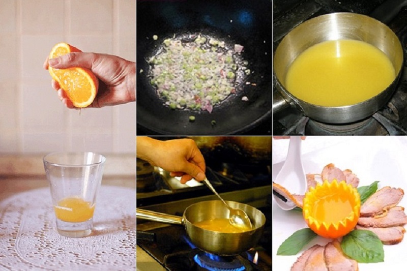 Các bước nấu nước sốt cam sả tỏi.