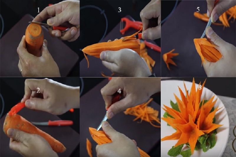 Các bước thực hiện tỉa hoa ly từ củ cà rốt