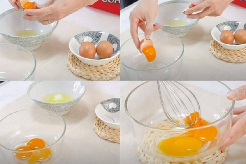 Đánh trứng cùng với gia vị trước khi hấp