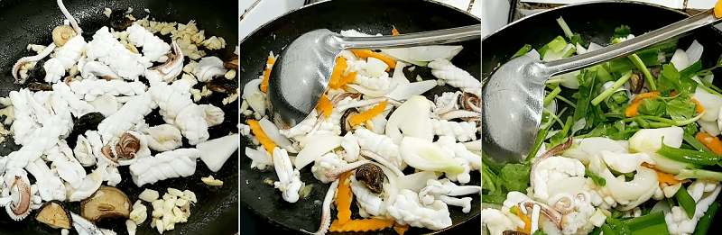 Các bước chế biến món mực tươi xào cần tây cà rốt thơm ngon