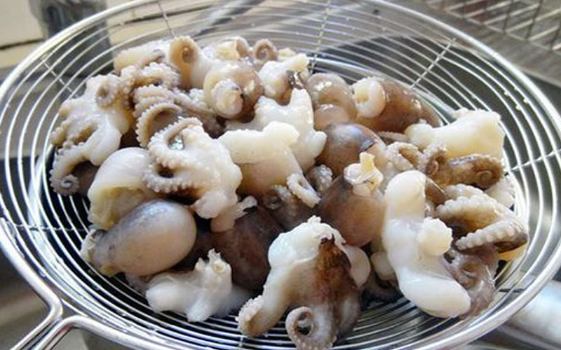 Thái bạch tuộc thành từng miếng nhỏ vừa ăn